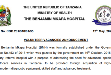Nafasi za Kujitolea Hospitali ya Benjamin Mkapa 2026