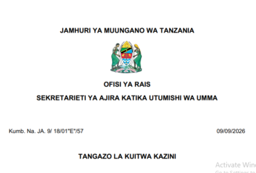 MAJINA ya Walioitwa Kazini Utumishi 09/09/2026