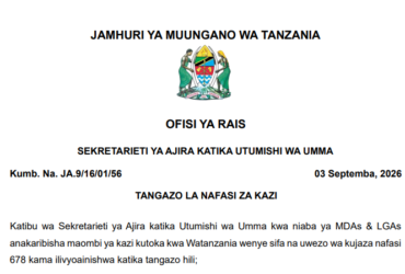 NAFASI 678 za Kazi Kutoka MDAs & LGAs September 2026