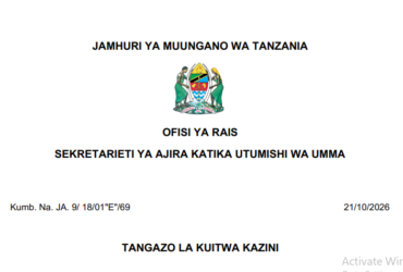 Majina ya Waliotwa Kazini Taasisi Mbalimbali za Umma 21/10/2026